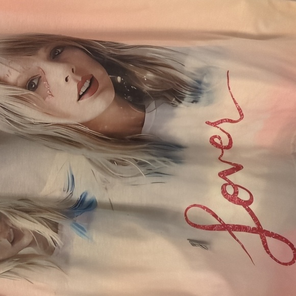 Taylor Swift Pink and Blue oversized Lover rainbow Short Sleeve Tee - Picture 3 of 8